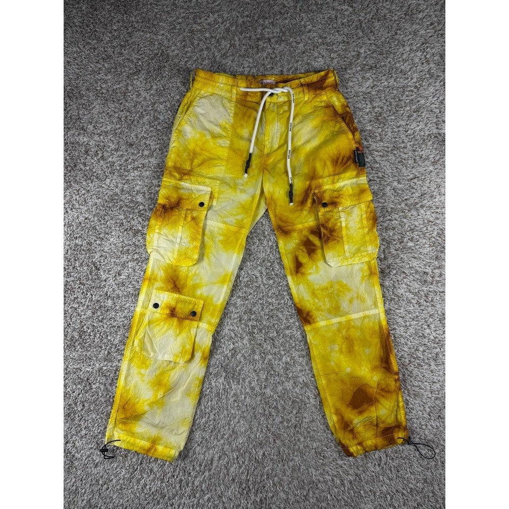 Palm Angels Tie-Dye Shell Cargo Pants Yellow Men's Size 46